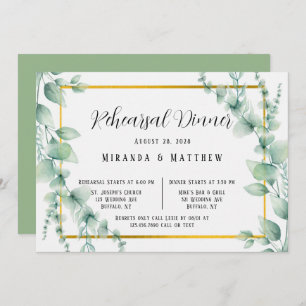 Sage Greenery Faux Gold Geometric Rehearsal Dinner Invitation
