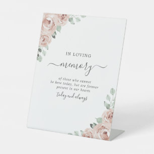 Sage Greenery Floral Dusty Rose Memory Wedding Pedestal Sign
