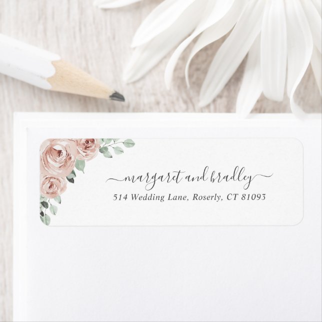 Sage Greenery Floral Dusty Rose Return Address (Insitu)