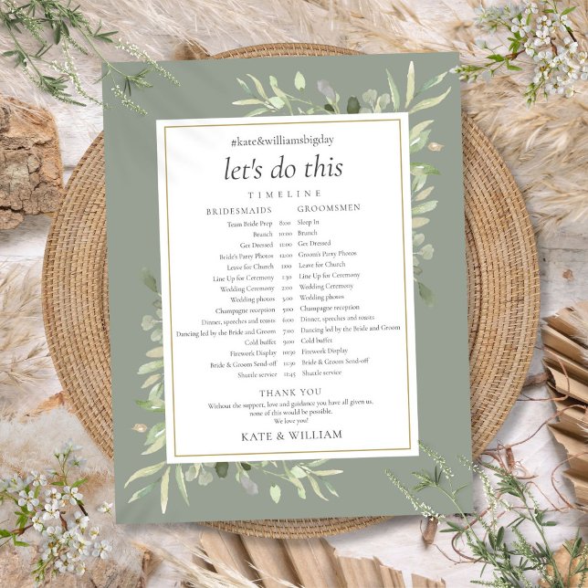 Sage Greenery Foliage Wedding Schedule Timeline (Sage Greenery Foliage Wedding Schedule Timeline)