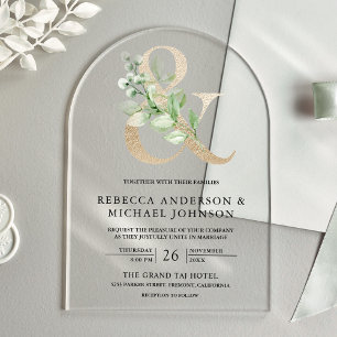 Sage Greenery Gold Ampersand Wedding Acrylic Invitations