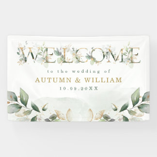 Sage Greenery Gold Garden Wedding Party Welcome Banner