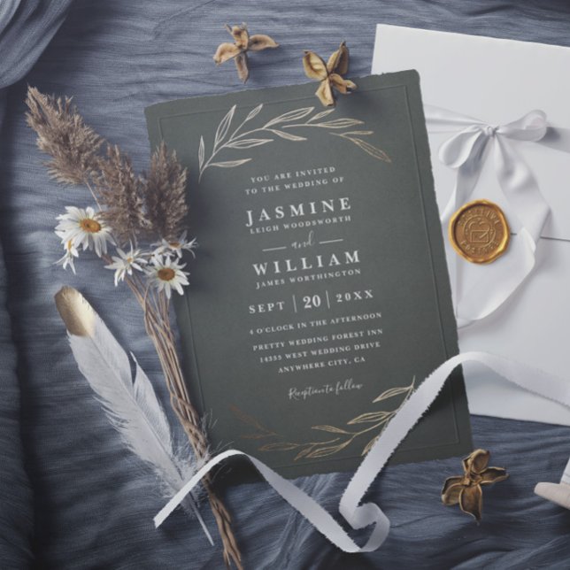Sage Greenery Leaves Rustic Elegant Wedding Invitation (Creator Uploaded)
