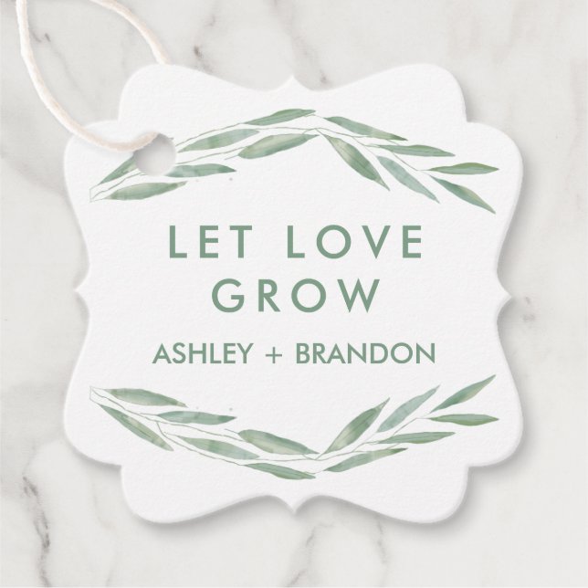 Sage Greenery Let Love Grow Tags, Wedding Gift Favour Tags (Front)