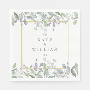 Sage Greenery Lilac Wedding Watercolour Floral  Napkin