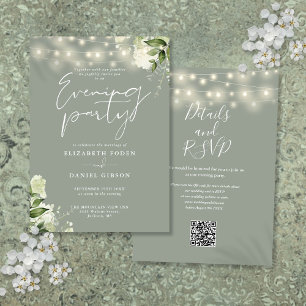 Sage Greenery QR Code Wedding Evening Party Invitation