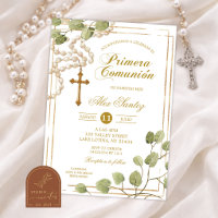 Sage Greenery Rosary Catholic Primera Comunion Inv