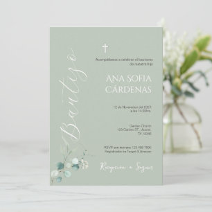 Sage Greenery Spanish Baptism Girl invitation