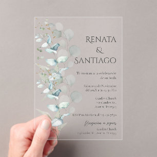 Sage Greenery Spanish Wedding Acrylic Invitations
