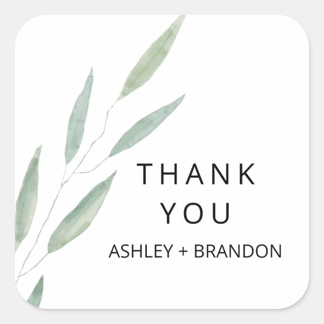 Sage Greenery Stickers Merci, Mariage Favor (Devant)