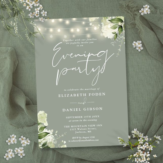 Sage Greenery String Lights Wedding Evening Party Invitation (Sage Greenery String Lights Wedding Evening Party Invitation)