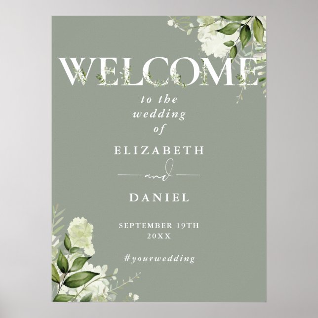 Sage Greenery Typographie Mariage Affiche de bienv (Devant)