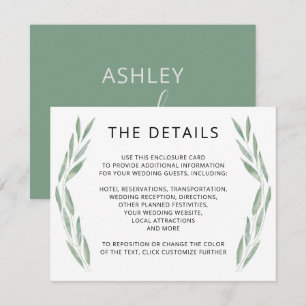 Sage Greenery Wedding Details Card, Botanical Enclosure Card