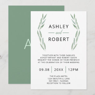 Sage Greenery Wedding Invitation, Watercolor Invitation