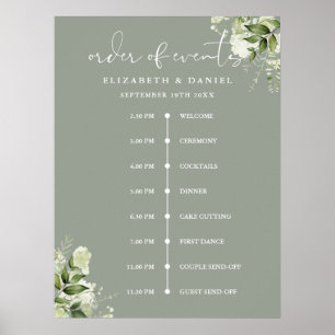 Sage Greenery Wedding Order Of Events Sign