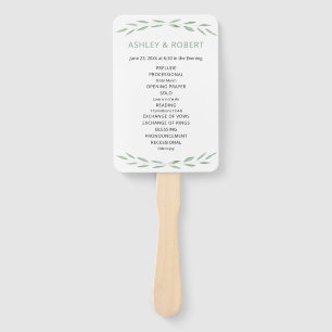 Sage Greenery Wedding Program, Botanical Hand Fan