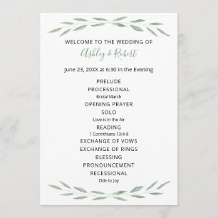 Sage Greenery Wedding Programme, Programme Botaniq