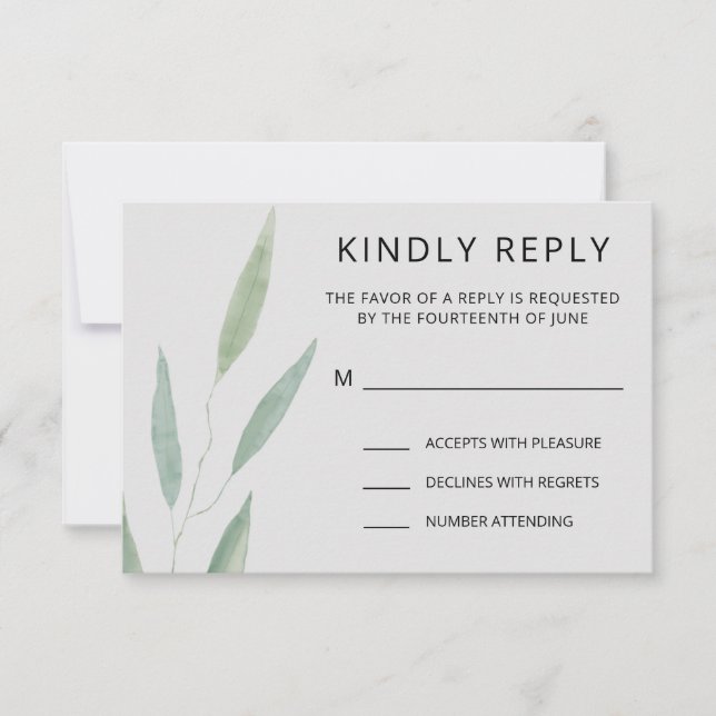 Sage Greenery Wedding Response, Botanical RSVP Card (Front)