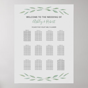 Sage Greenery Wedding Seating Chart, Botanical Poster