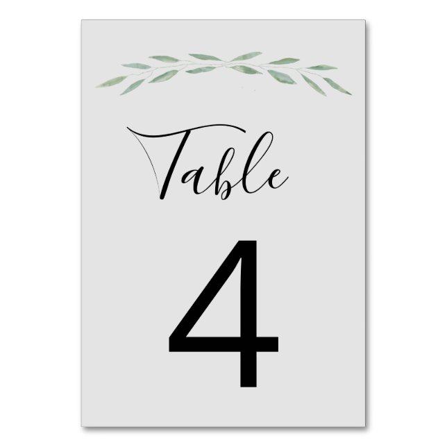 Sage Greenery Wedding Table Number Cards (Back)