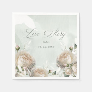 Sage Greenery White Rose Wedding Napkin