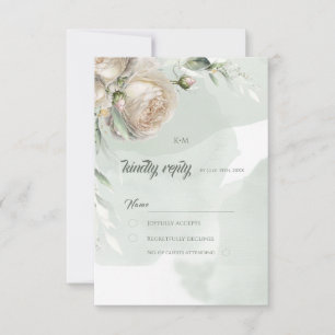 Sage Greenery White Rose Wedding RSVP Card