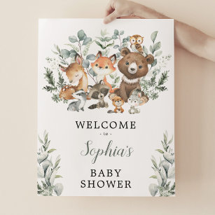 Sage Greenery Woodland Animals Baby Shower Welcome Poster