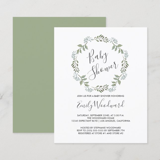 Sage Greenery Wreath Baby Shower Invitation (Front/Back)