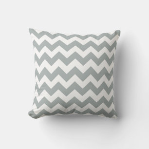 Sage Grey and White Chevron Zig Zag Pillow
