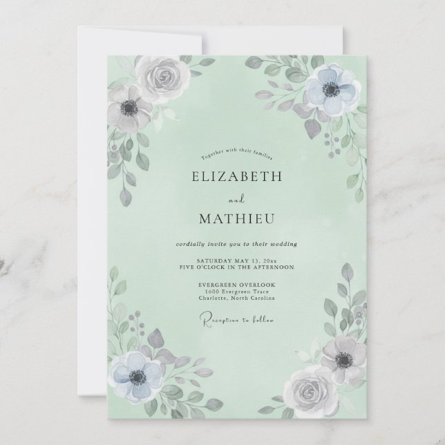Sage Grey Anemone Wedding Invitation (Front)