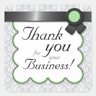 Sage & Grey Damask "Thank you for your Business" Square Sticker