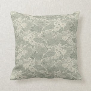 Sage Grey Floral Lace Pattern Decorative Throw Pillow