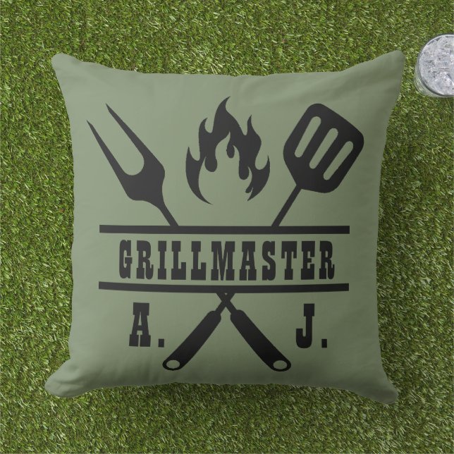 Sage Grillmaster Utensil  Outdoor Pillow (Grass)