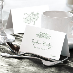 Sage Hand Drawn Floral Foldable Place Card