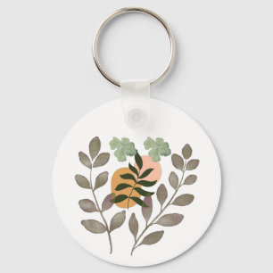 "Sage Harmony Modern Botanical Leaves Wall Art Keychain