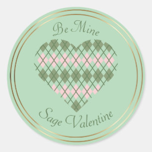 Sage Hearts Sage and Pink Argyle Heart  Classic Round Sticker