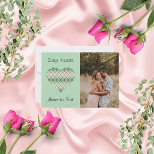 Sage Hearts Sage and Pink Argyle Photo Valentine  Holiday Card