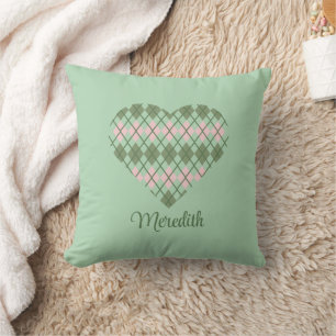 Sage Hearts Sage and Pink Big Heart Throw Pillow