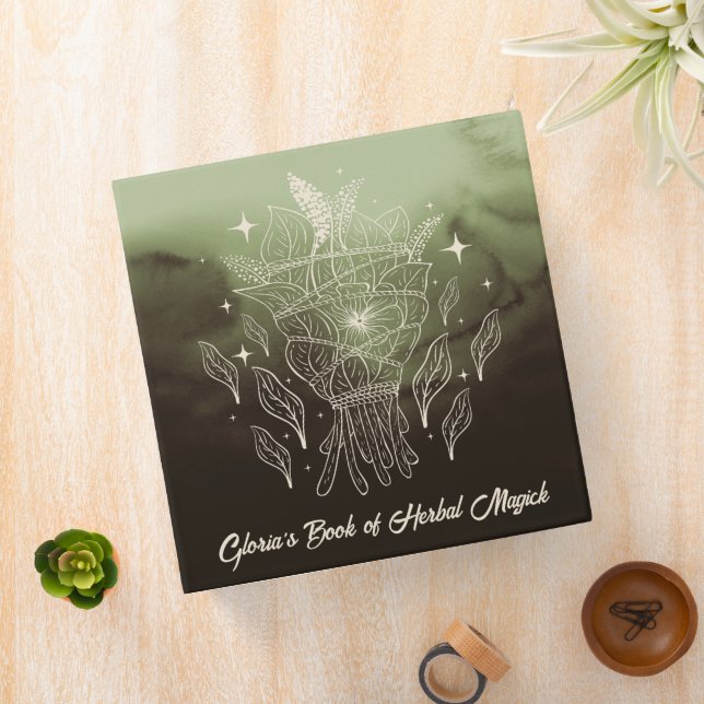 Sage Herb Bundle Earth Tone Green Book of Shadows Binder (In Situ)
