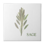 Sage Herb Greenery Kitchen Culinary Green Plant  Tile<br><div class="desc">Sage herb watercolor painting kitchen tile. Hand painted by myself. Lovely kitchen décor. Greenery,  rustic décor.</div>