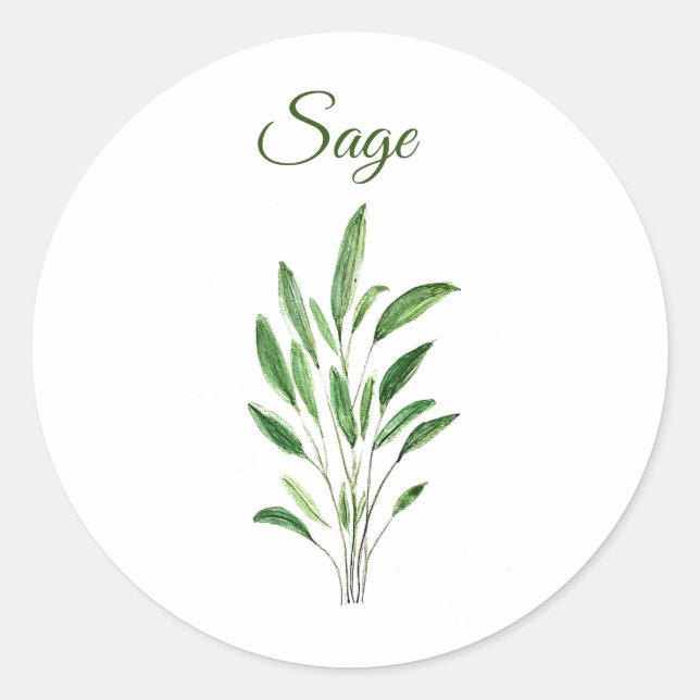 Sage Herbs Watercolor Kitchen Green Rustic Classic Round Sticker (Front)
