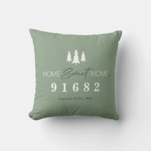 Sage Home Sweet Home Photo Zip Code Throw Pillow