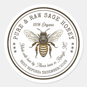 Sage honey canning sticker with vintage bee
