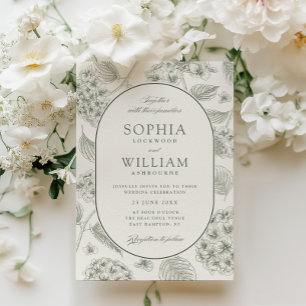 Sage Hydrangea Vintage Wedding Invitation