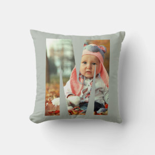 Sage Iniial Photo Frame Personalized Baby Throw Pillow