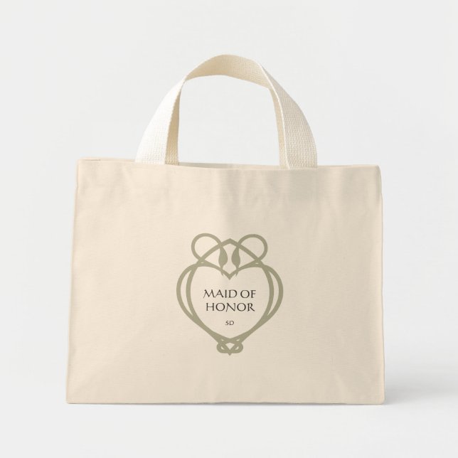Sage Irish Celtic Swan Maid of Honour Initials Mini Tote Bag (Front)