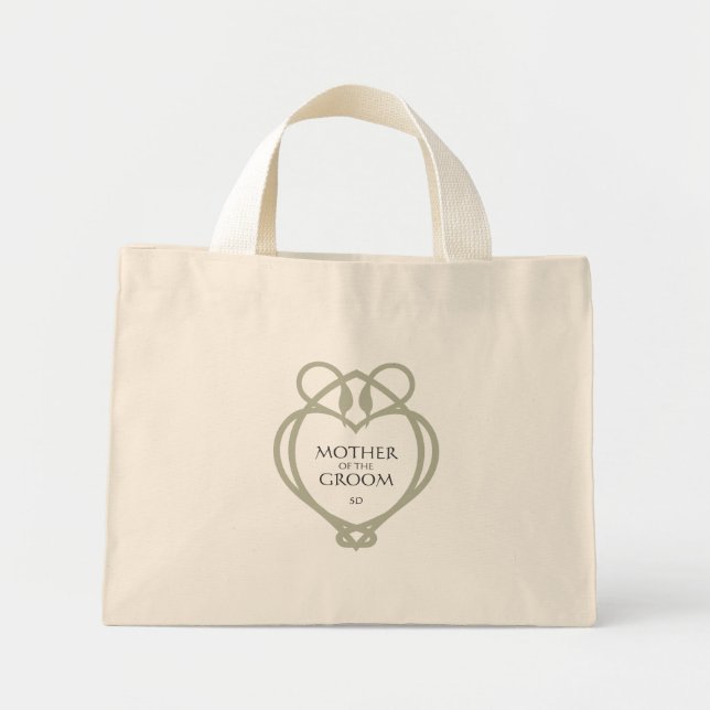 Sage Irish Celtic Swan Mother of the Groom Initial Mini Tote Bag (Front)