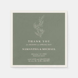 Sage Ivory Ivy Flower Modern Wedding Napkin
