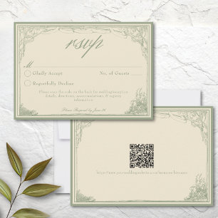 Sage Ivory Vintage Botanical Trellis Arch Wedding RSVP Card