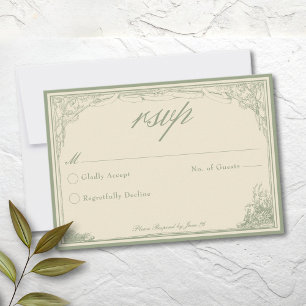 Sage Ivory Vintage Botanical Trellis Arch Wedding RSVP Card